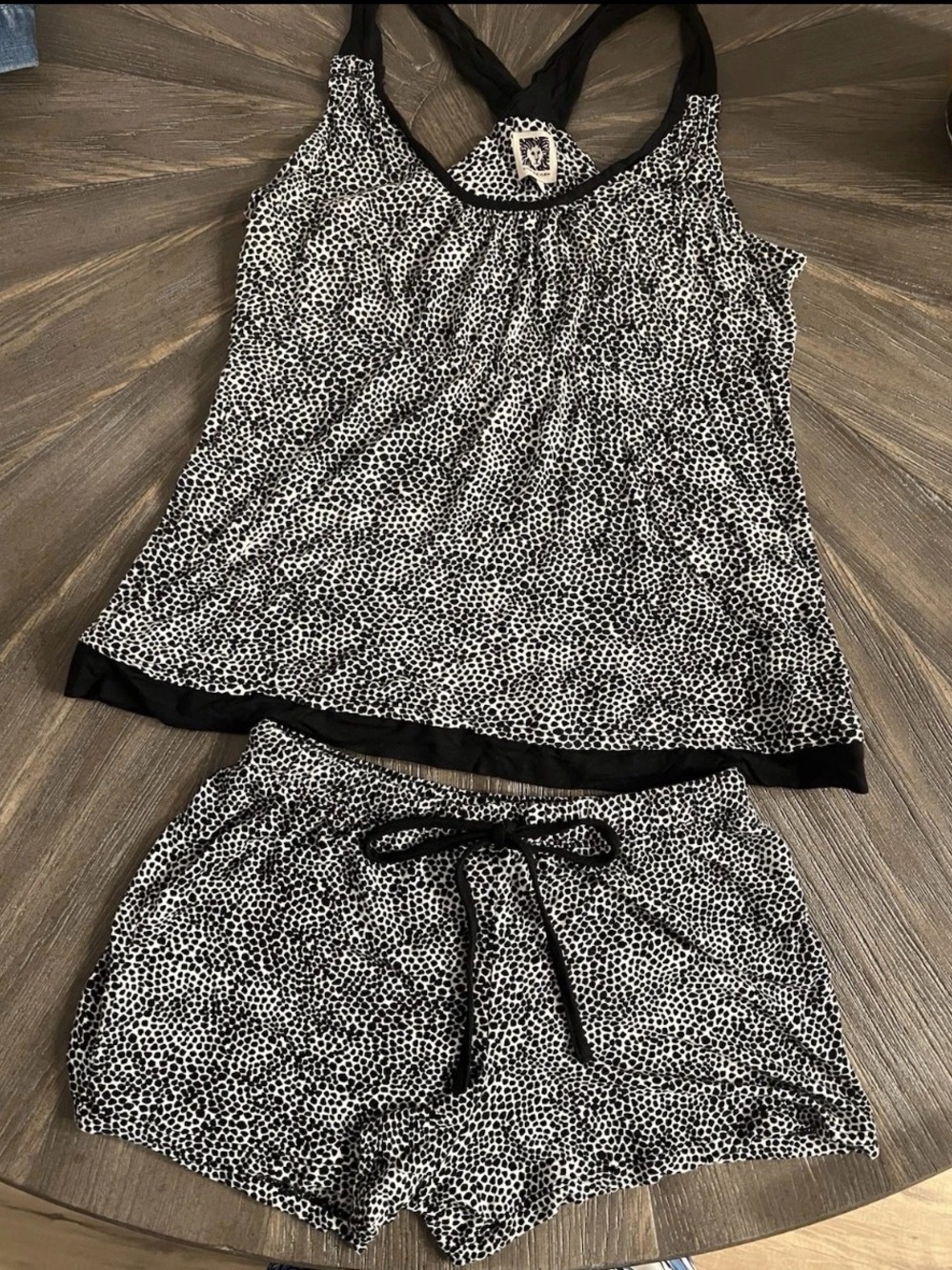 Anne Klein Black & White Micro Dot Tank and Shorts Sleep Set